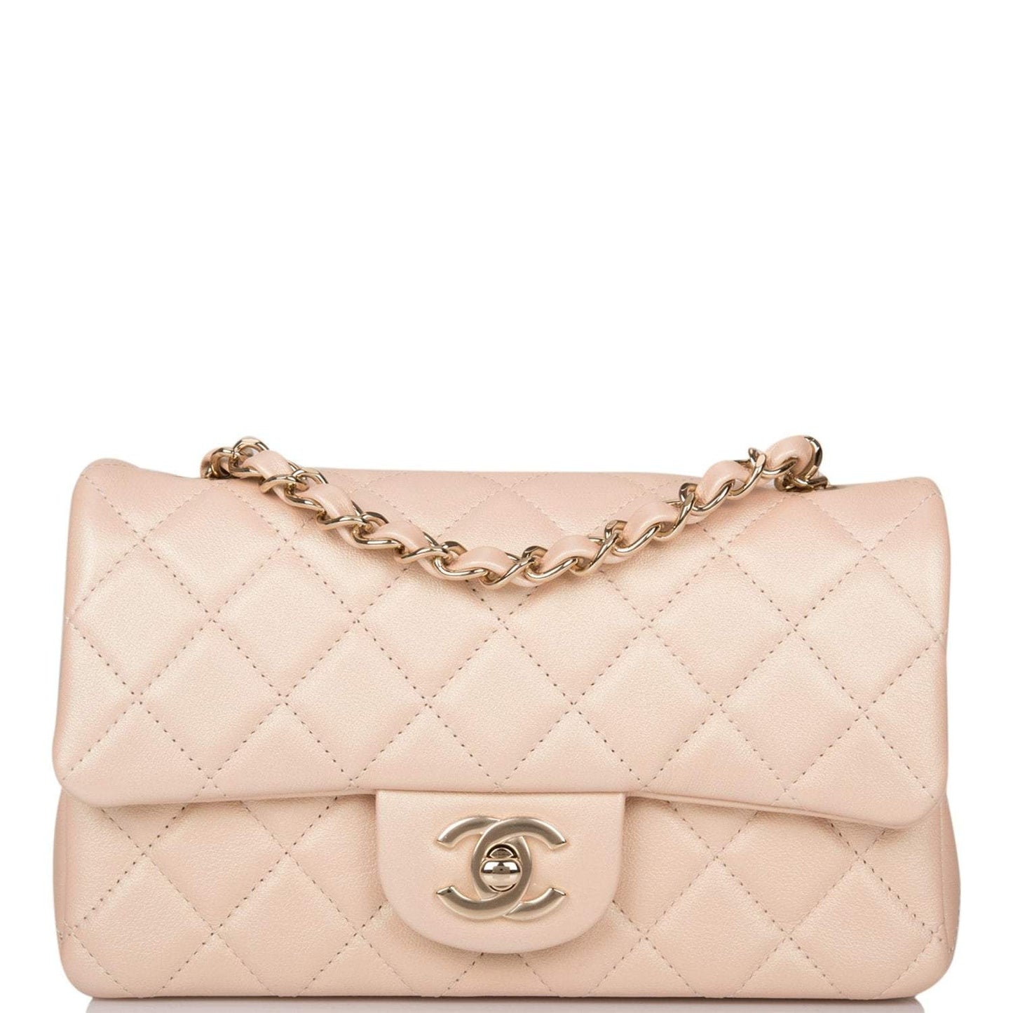 Chanel Chanel Beige Iridescent Quilted Lambskin Rectangular Mini Classic Flap Bag Light Gold Hardware product photo – Po
