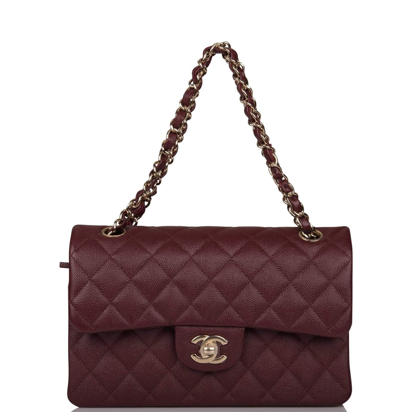 Chanel Chanel Burgundy Quilted Caviar Small Classic Double Flap Bag Light Gold Hardware product photo – Pods & Beats