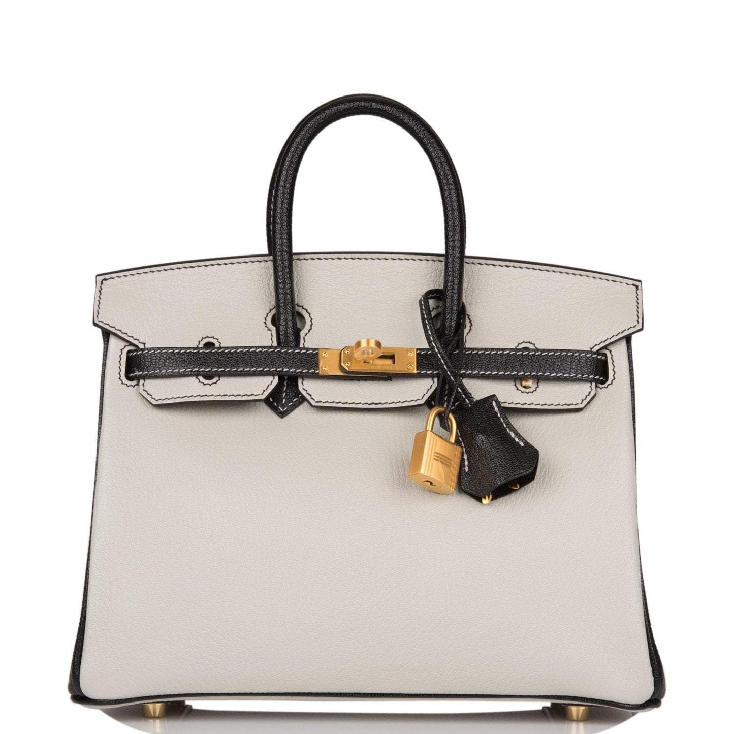Hermes Birkin 25 Gris Perle and Black Chèvre Brushed Gold Hardware product photo – Pods & Beats