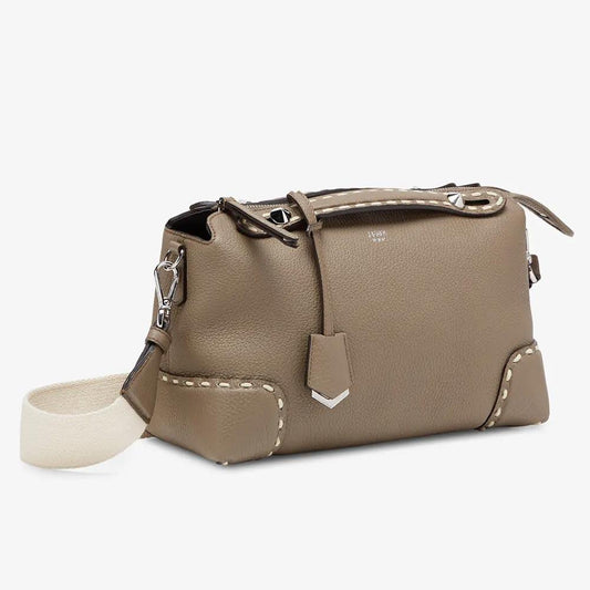 Fendi BY THE WAY MEDIUM Grey Full Grain Leather Boston Bag product photo – Pods & Beats