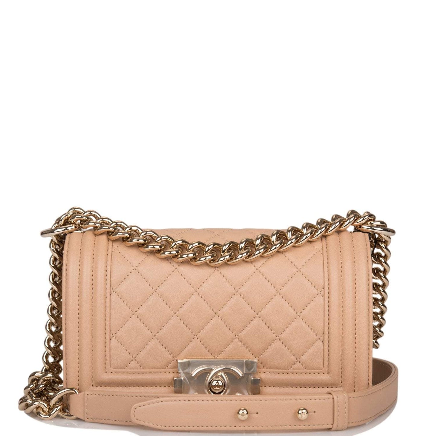 Chanel Chanel Camel Quilted Lambskin Small Boy Bag Light Gold Hardware product photo – Pods & Beats