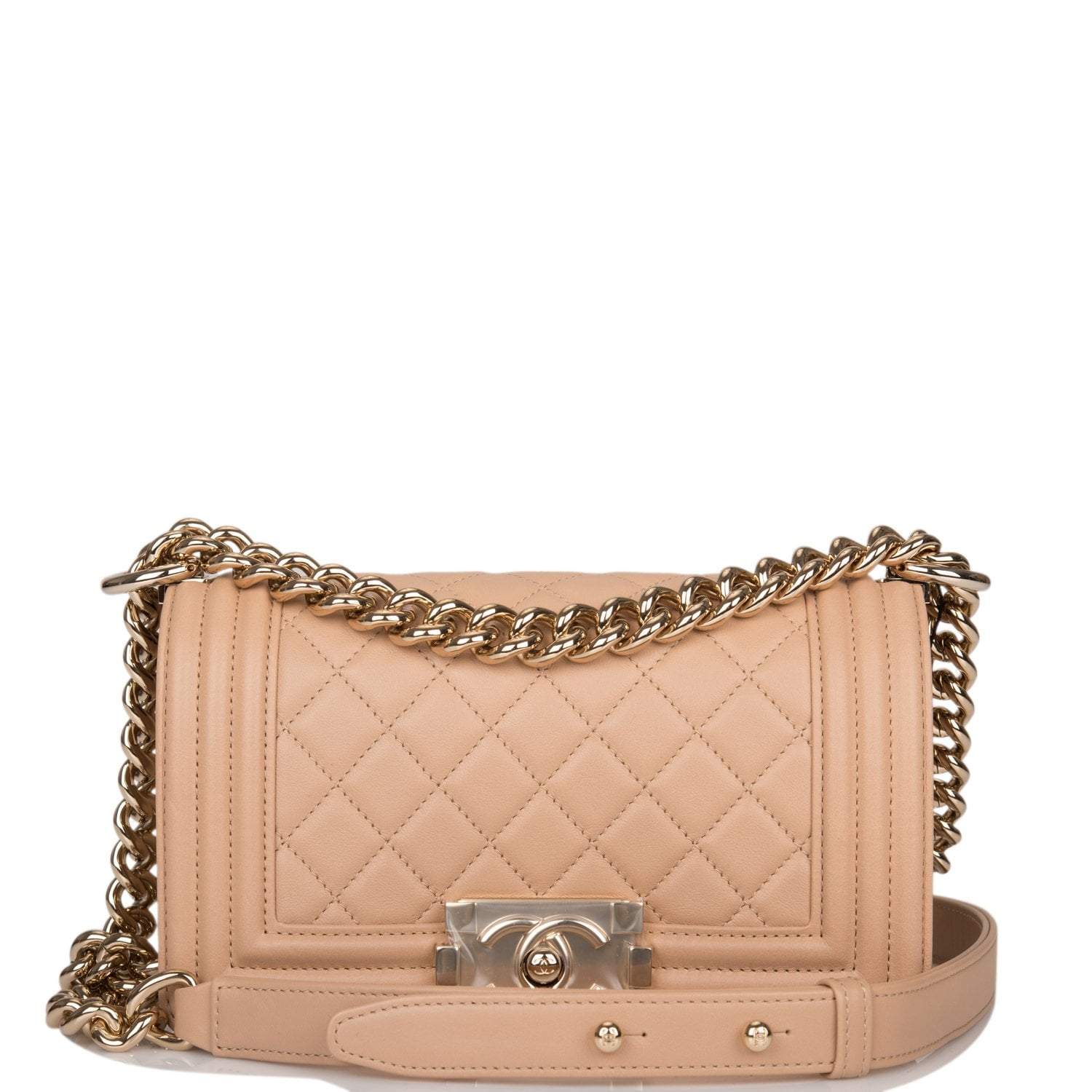 Chanel Chanel Camel Quilted Lambskin Small Boy Bag Light Gold Hardware product photo – Pods & Beats