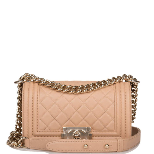 Chanel Chanel Camel Quilted Lambskin Small Boy Bag Light Gold Hardware product photo – Pods & Beats