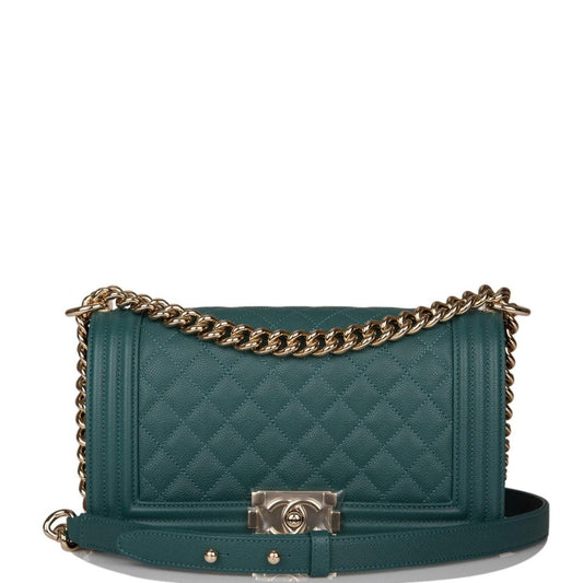 Chanel Chanel Green Quilted Caviar Medium Boy Bag Light Gold Hardware product photo – Pods & Beats