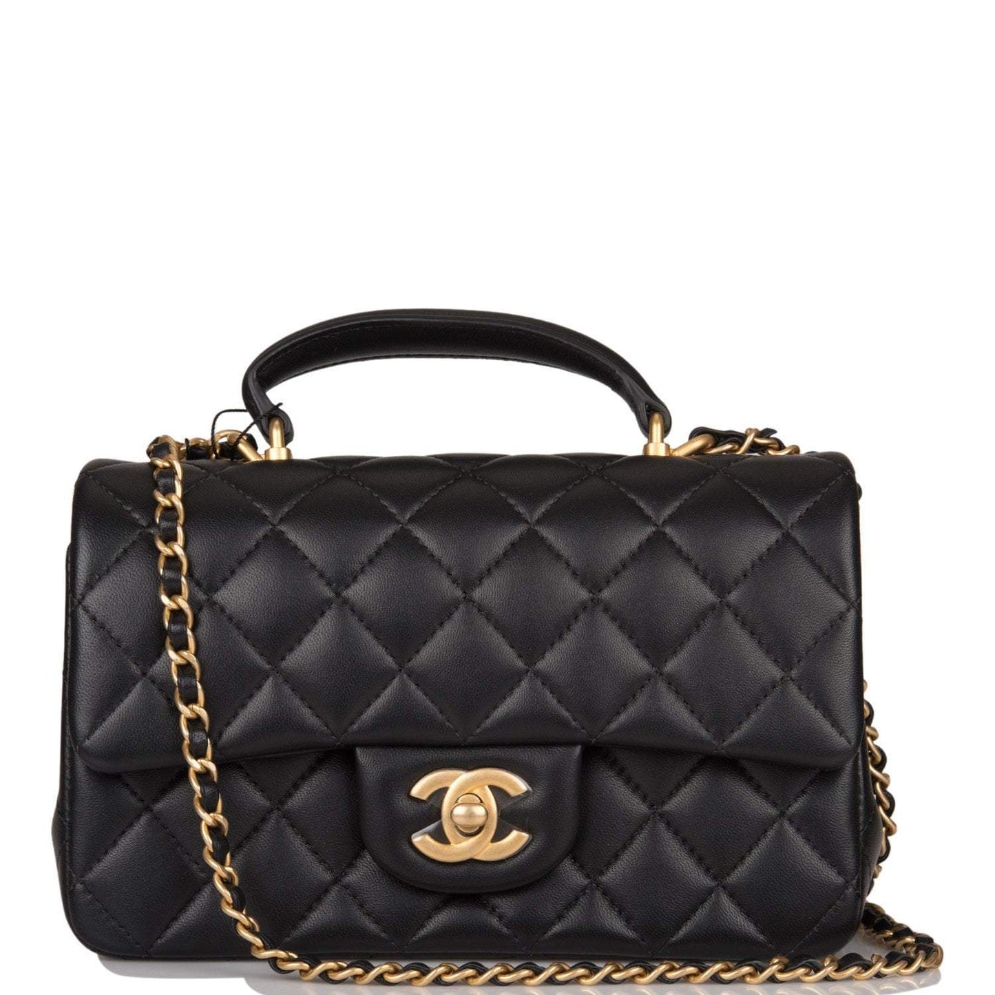 Chanel Chanel Black Quilted Lambskin Rectangular Mini Flap Bag with Top Handle Antique Gold Hardware product photo – Pod