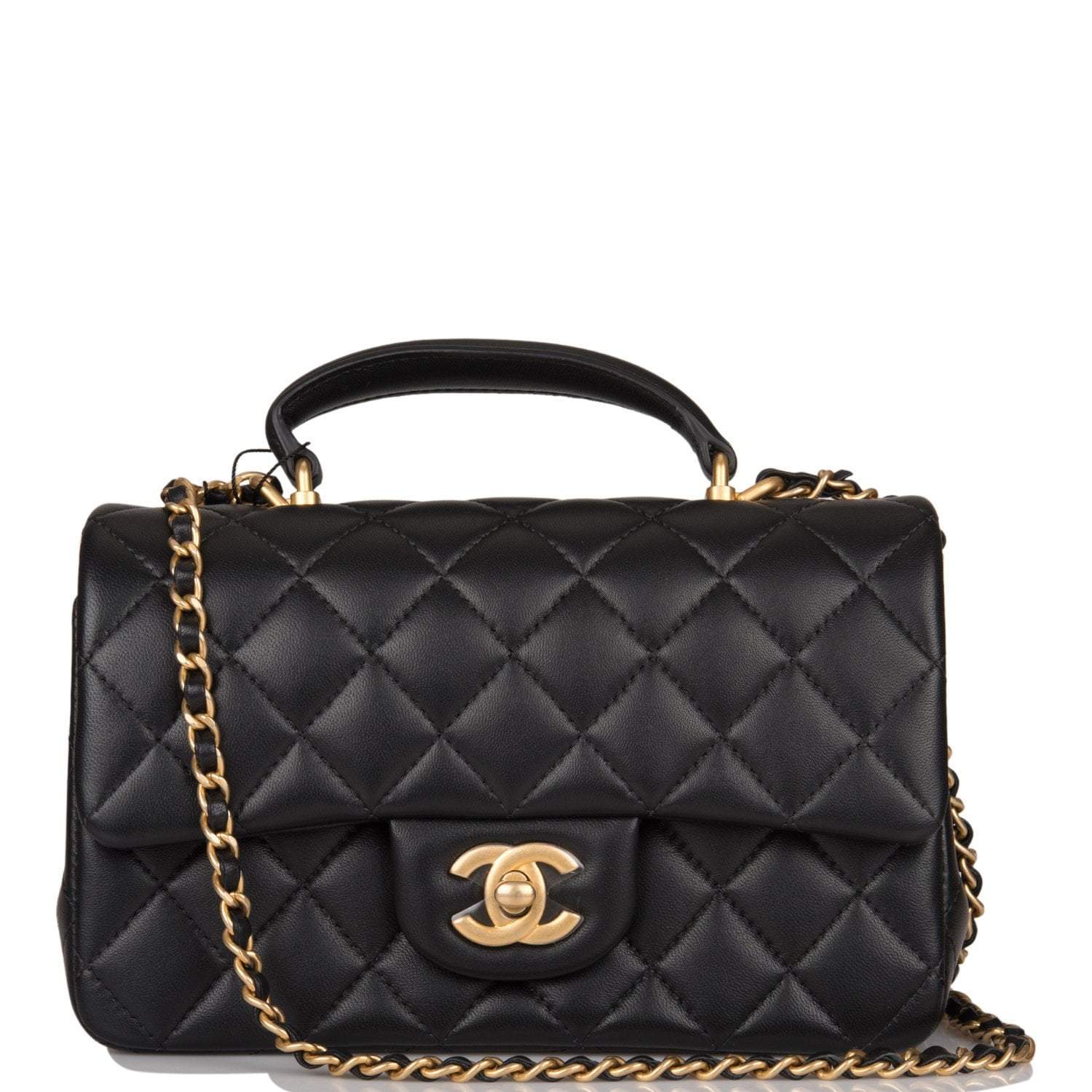 Chanel Chanel Black Quilted Lambskin Rectangular Mini Flap Bag with Top Handle Antique Gold Hardware product photo – Pod