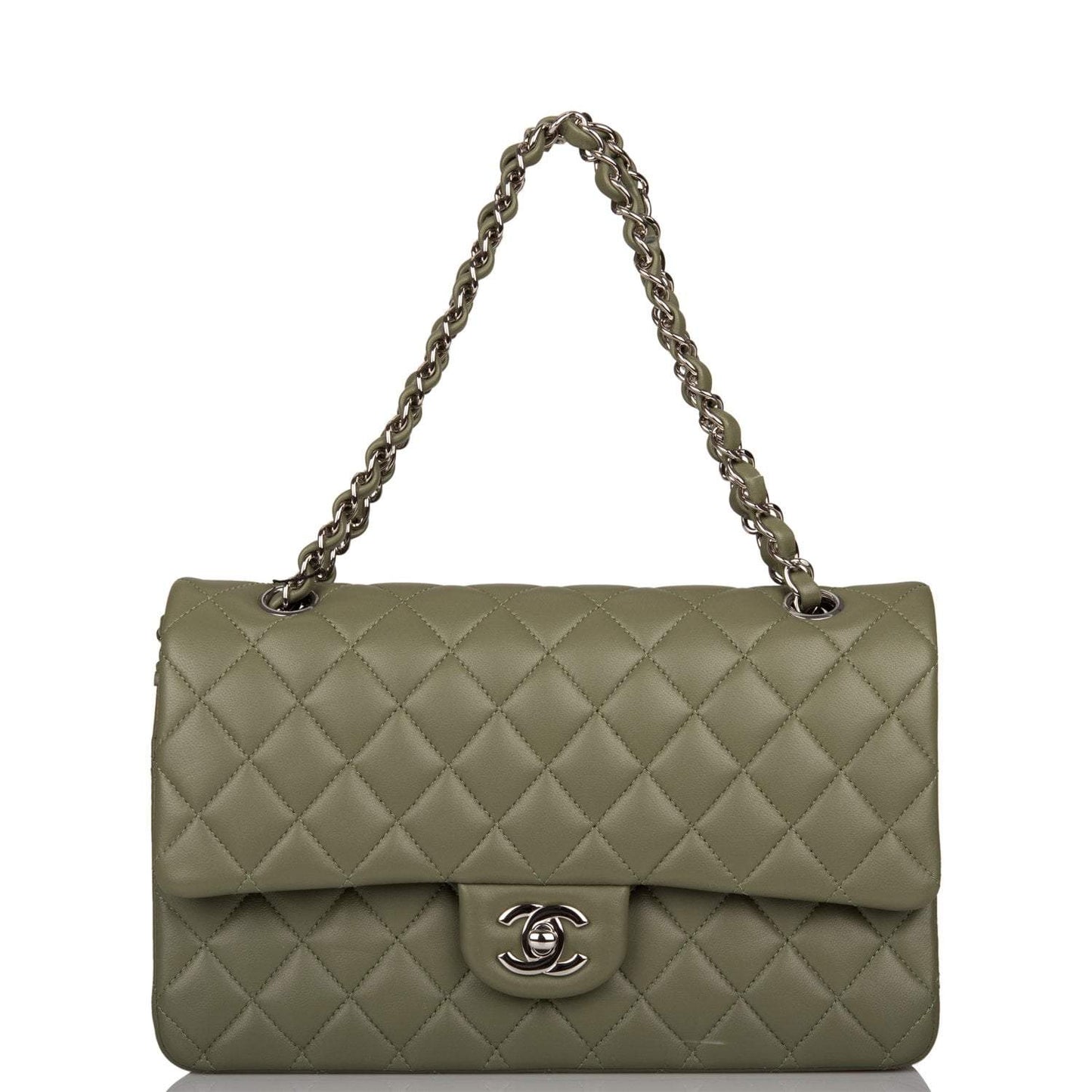 Chanel Chanel Green Quilted Lambskin Medium Classic Double Flap Bag Silver Hardware product photo – Pods & Beats