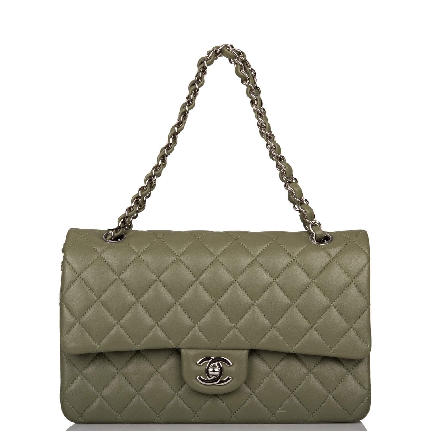 Chanel Chanel Green Quilted Lambskin Medium Classic Double Flap Bag Silver Hardware product photo – Pods & Beats