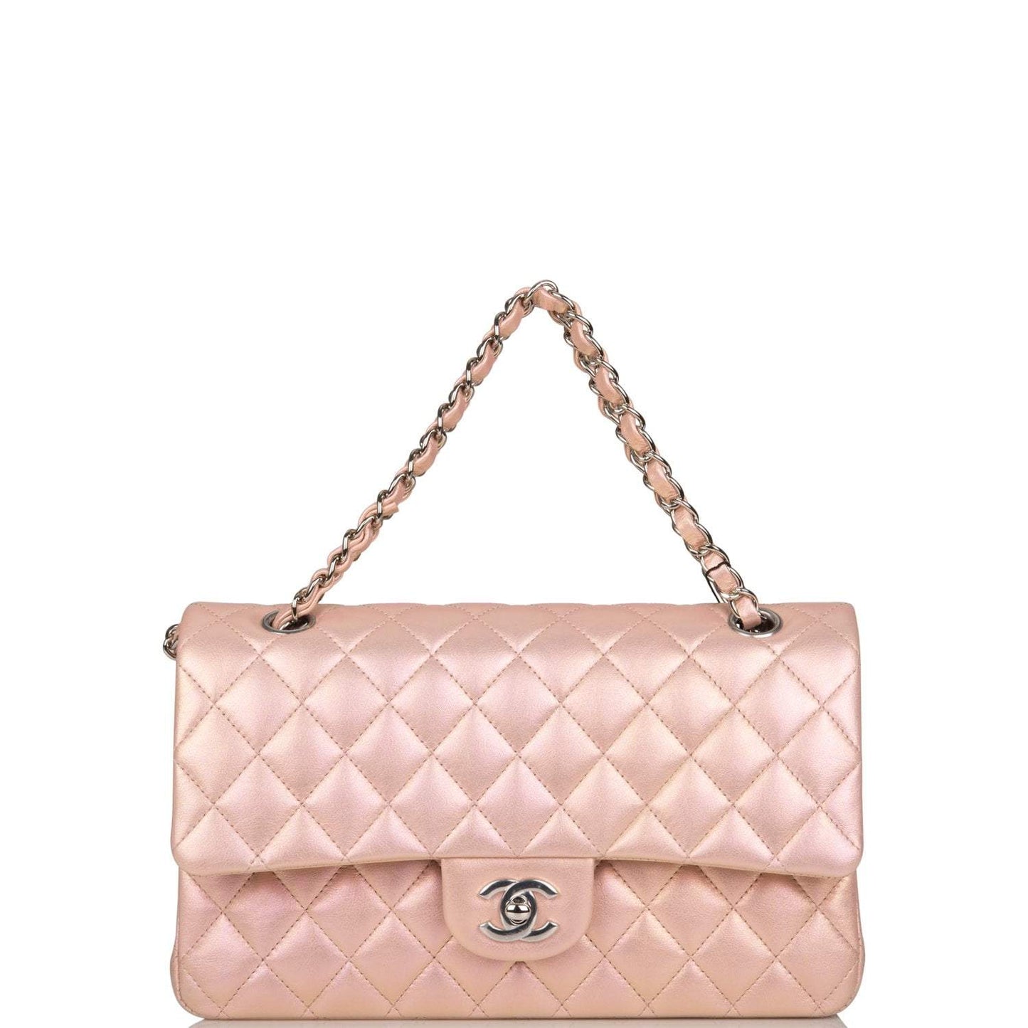 Chanel Chanel  Medium Classic Double Flap Bag Pink Iridescent Lambskin Silver Hardware product photo – Pods & Beats