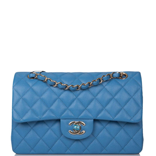 Chanel Chanel Blue Quilted Caviar Small Classic Double Flap Bag Light Gold Hardware product photo – Pods & Beats