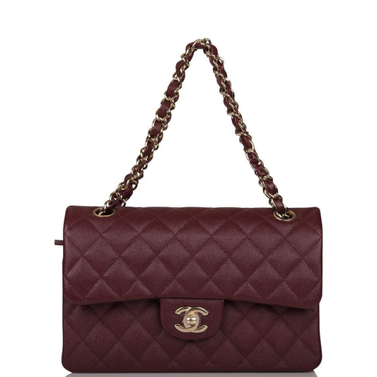 Chanel Chanel Burgundy Quilted Caviar Small Classic Double Flap Bag Light Gold Hardware product photo – Pods & Beats
