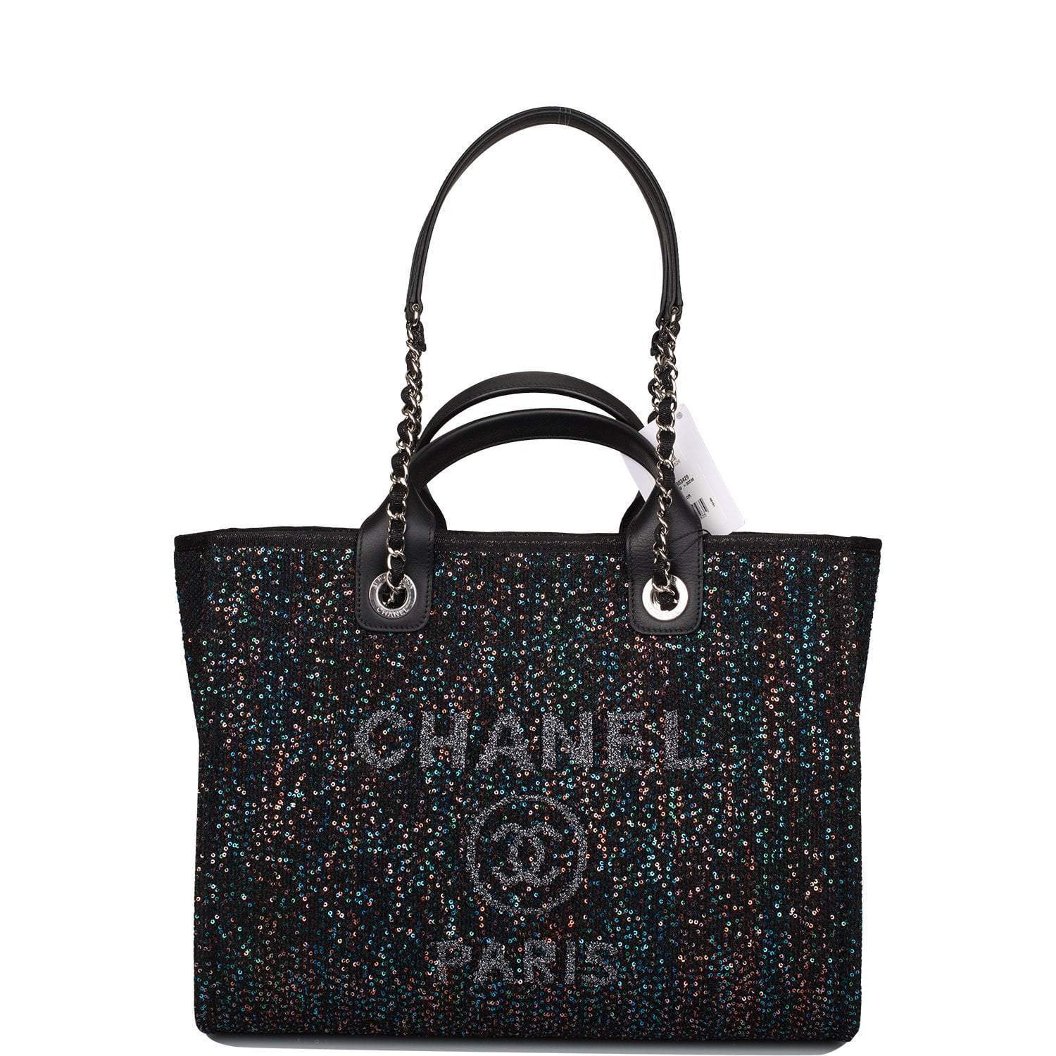 Chanel Chanel Black Canvas and Sequins Small Deauville Shopping Bag Silver Hardware product photo – Pods & Beats