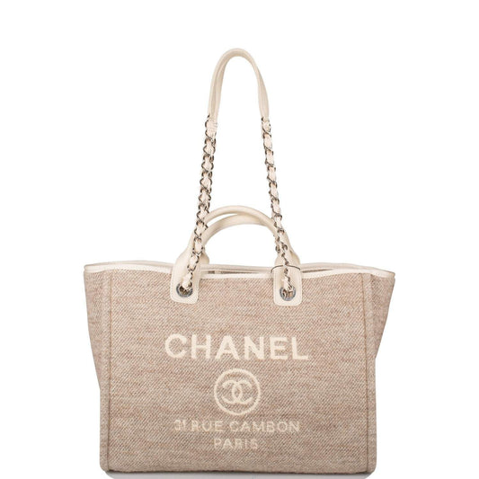 Chanel Chanel Beige Wool Large Deauville Shopping Bag Silver Hardware product photo – Pods & Beats