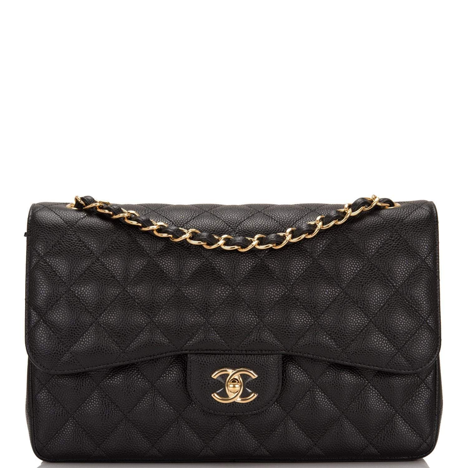Chanel Chanel Black Quilted Caviar Jumbo Classic Double Flap Bag Gold Hardware product photo – Pods & Beats
