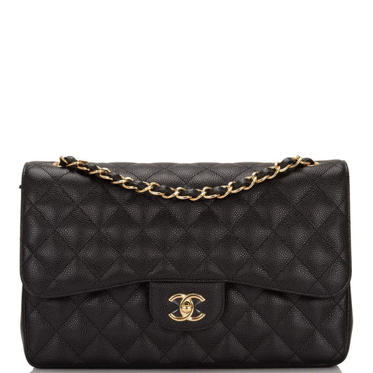 Chanel Chanel Black Quilted Caviar Jumbo Classic Double Flap Bag Gold Hardware product photo – Pods & Beats