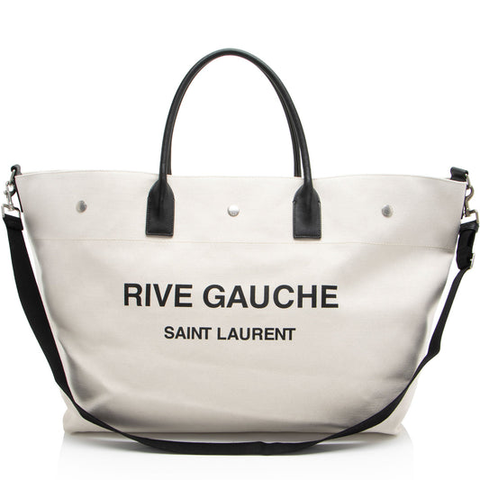Saint Laurent Canvas Calfskin Rive Gauche Maxi Tote