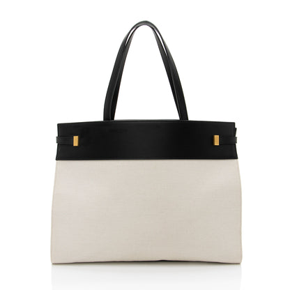 Saint Laurent Canvas Leather Manhattan Medium Satchel Handbag