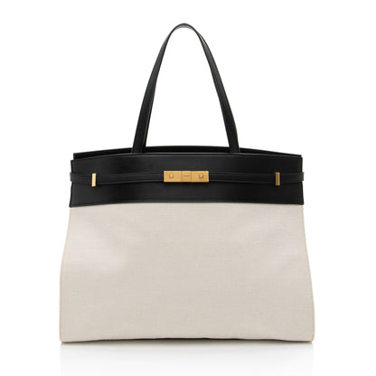 Saint Laurent Canvas Leather Manhattan Medium Satchel Handbag