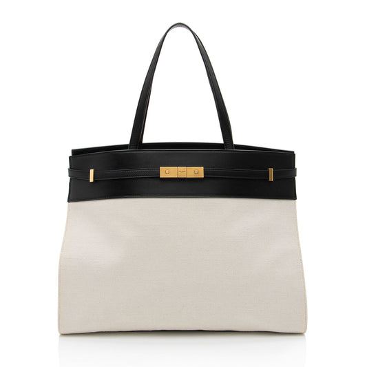 Saint Laurent Canvas Leather Manhattan Medium Satchel Handbag