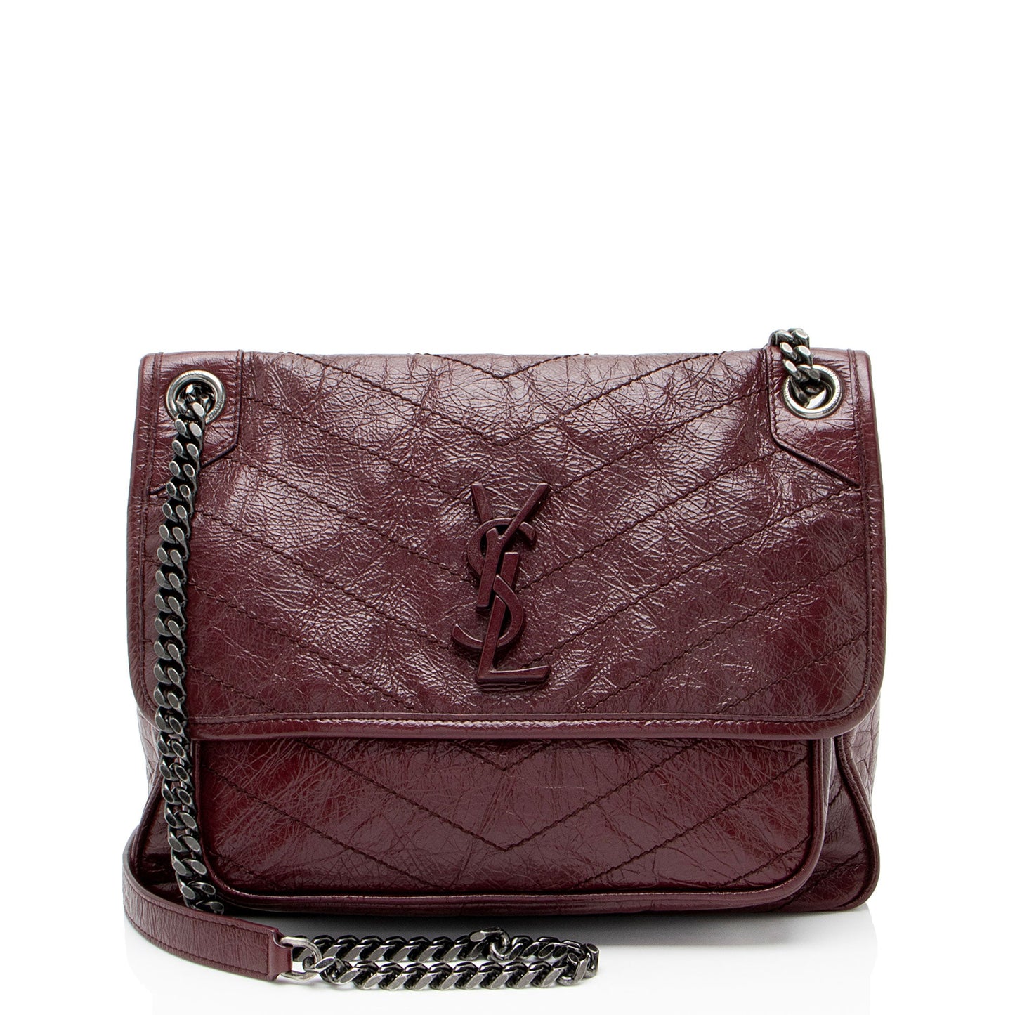 Saint Laurent Crinkled Calfskin Monogram Niki Medium Shoulder Bag