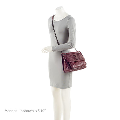 Saint Laurent Crinkled Calfskin Monogram Niki Medium Shoulder Bag