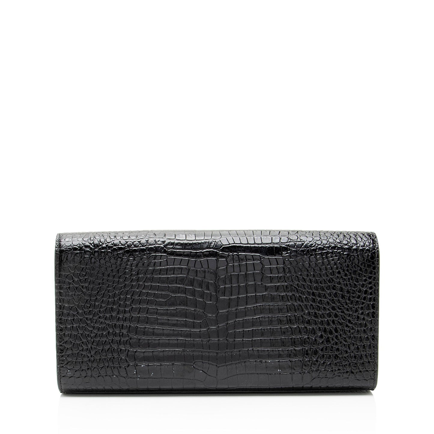 Saint Laurent Croc Embossed Leather Monogram Kate Tassel Clutch Handba