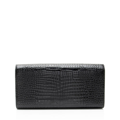 Saint Laurent Croc Embossed Leather Monogram Kate Tassel Clutch Handba