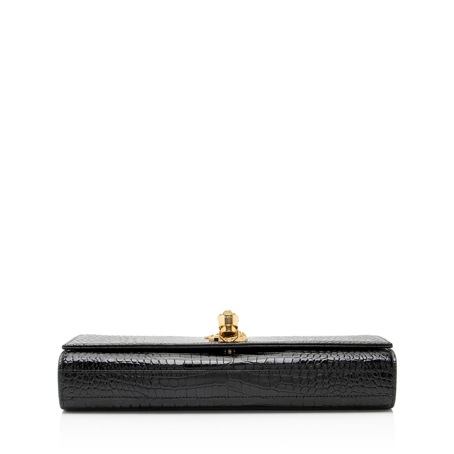 Saint Laurent Croc Embossed Leather Monogram Kate Tassel Clutch Handba