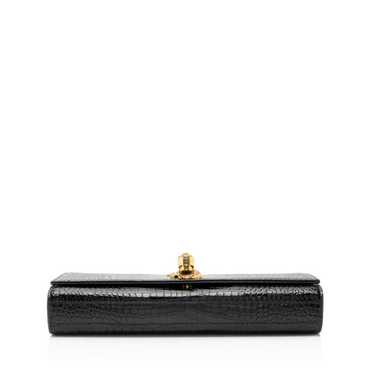 Saint Laurent Croc Embossed Leather Monogram Kate Tassel Clutch Handba