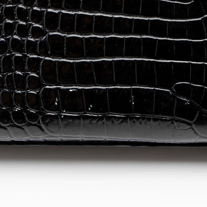 Saint Laurent Croc Embossed Leather Monogram Kate Tassel Clutch Handba