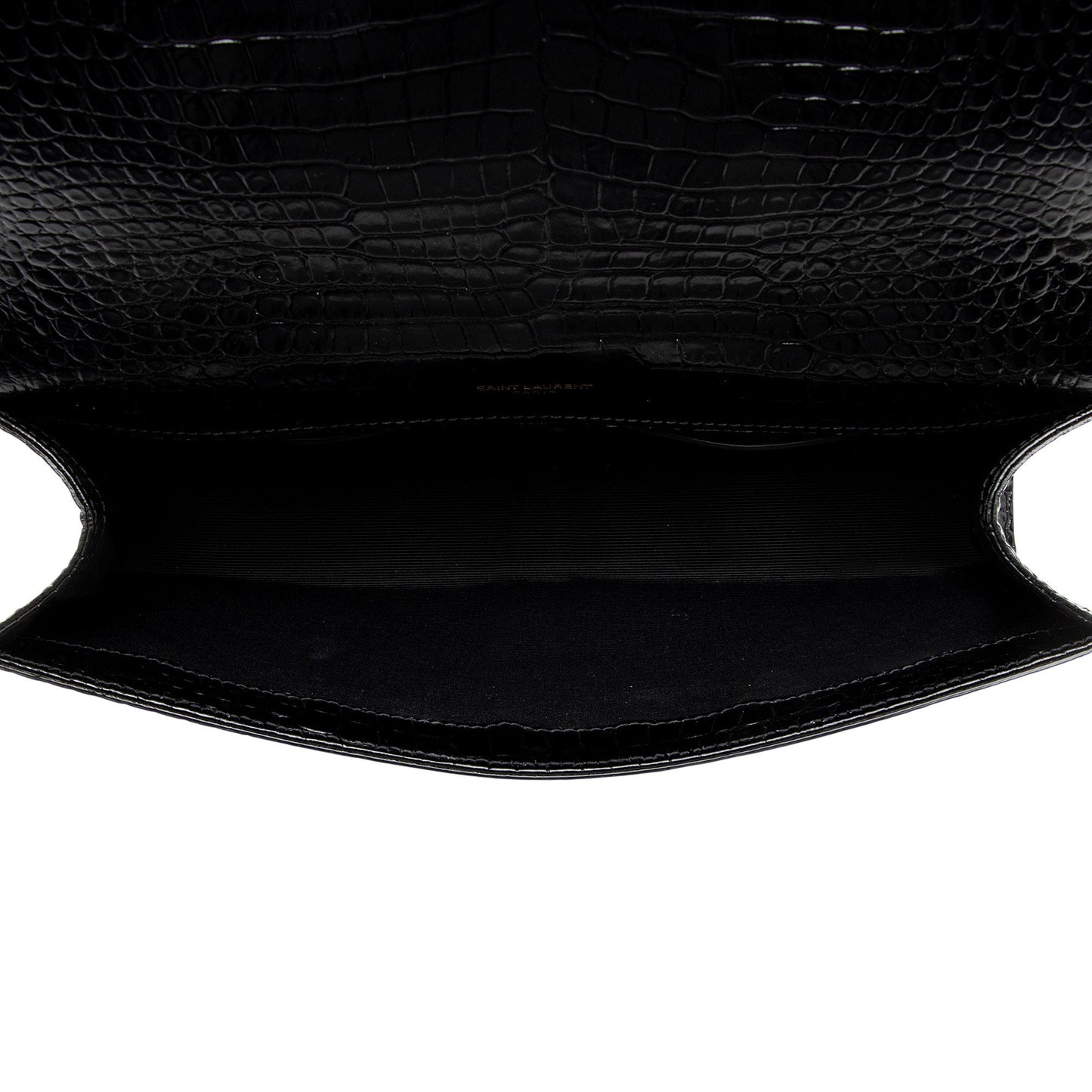 Saint Laurent Croc Embossed Leather Monogram Kate Tassel Clutch Handba