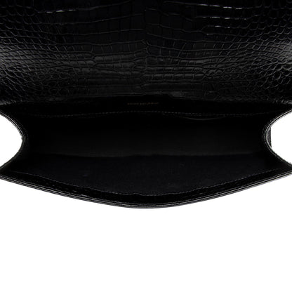 Saint Laurent Croc Embossed Leather Monogram Kate Tassel Clutch Handba