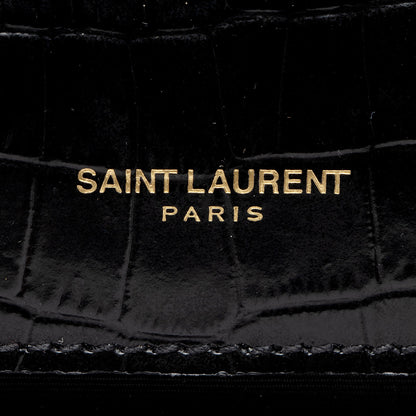 Saint Laurent Croc Embossed Leather Monogram Kate Tassel Clutch Handba