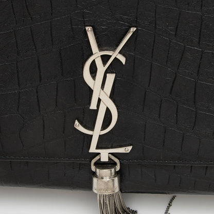Saint Laurent Croc Embossed Leather Monogram Kate Tassel Medium Should
