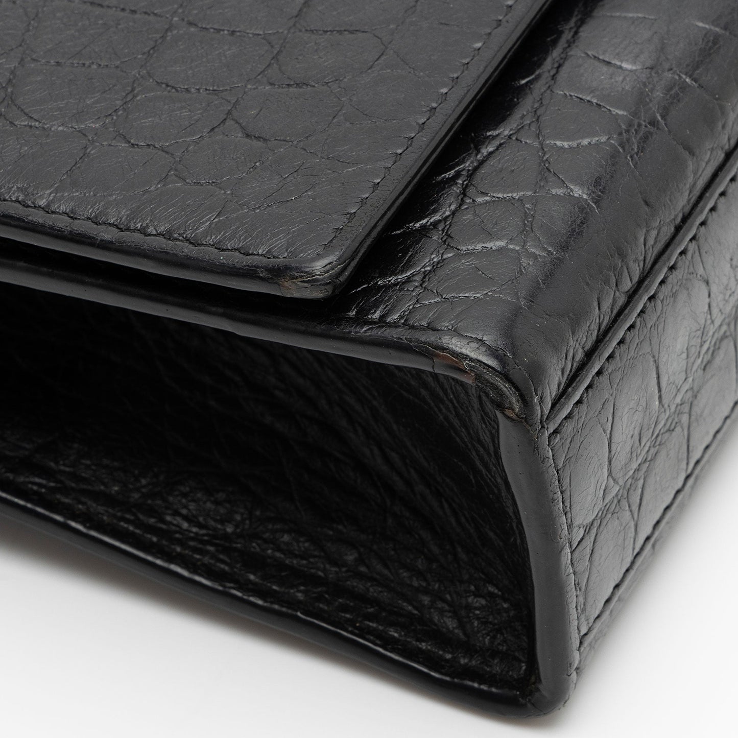 Saint Laurent Croc Embossed Leather Monogram Kate Tassel Medium Should