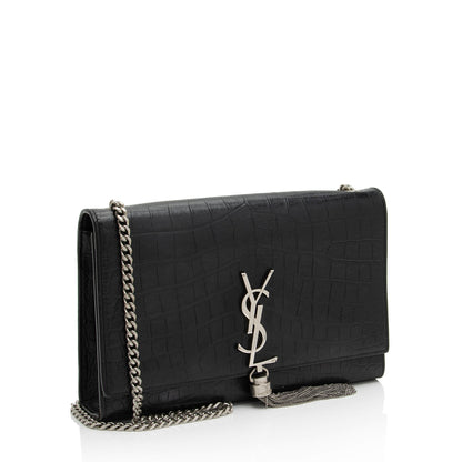 Saint Laurent Croc Embossed Leather Monogram Kate Tassel Medium Should