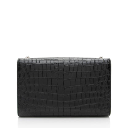Saint Laurent Croc Embossed Leather Monogram Kate Tassel Medium Should