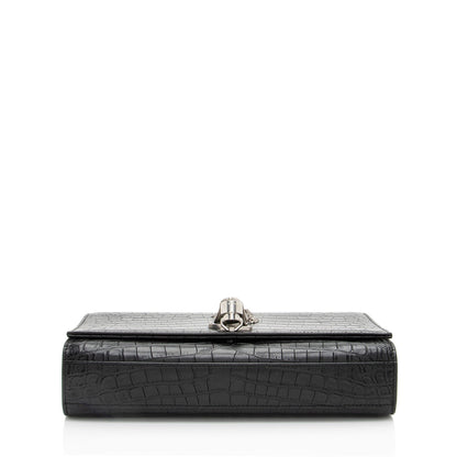 Saint Laurent Croc Embossed Leather Monogram Kate Tassel Medium Should