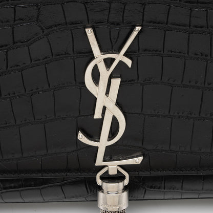 Saint Laurent Croc Embossed Leather Monogram Kate Tassel Medium Should
