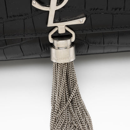 Saint Laurent Croc Embossed Leather Monogram Kate Tassel Medium Should