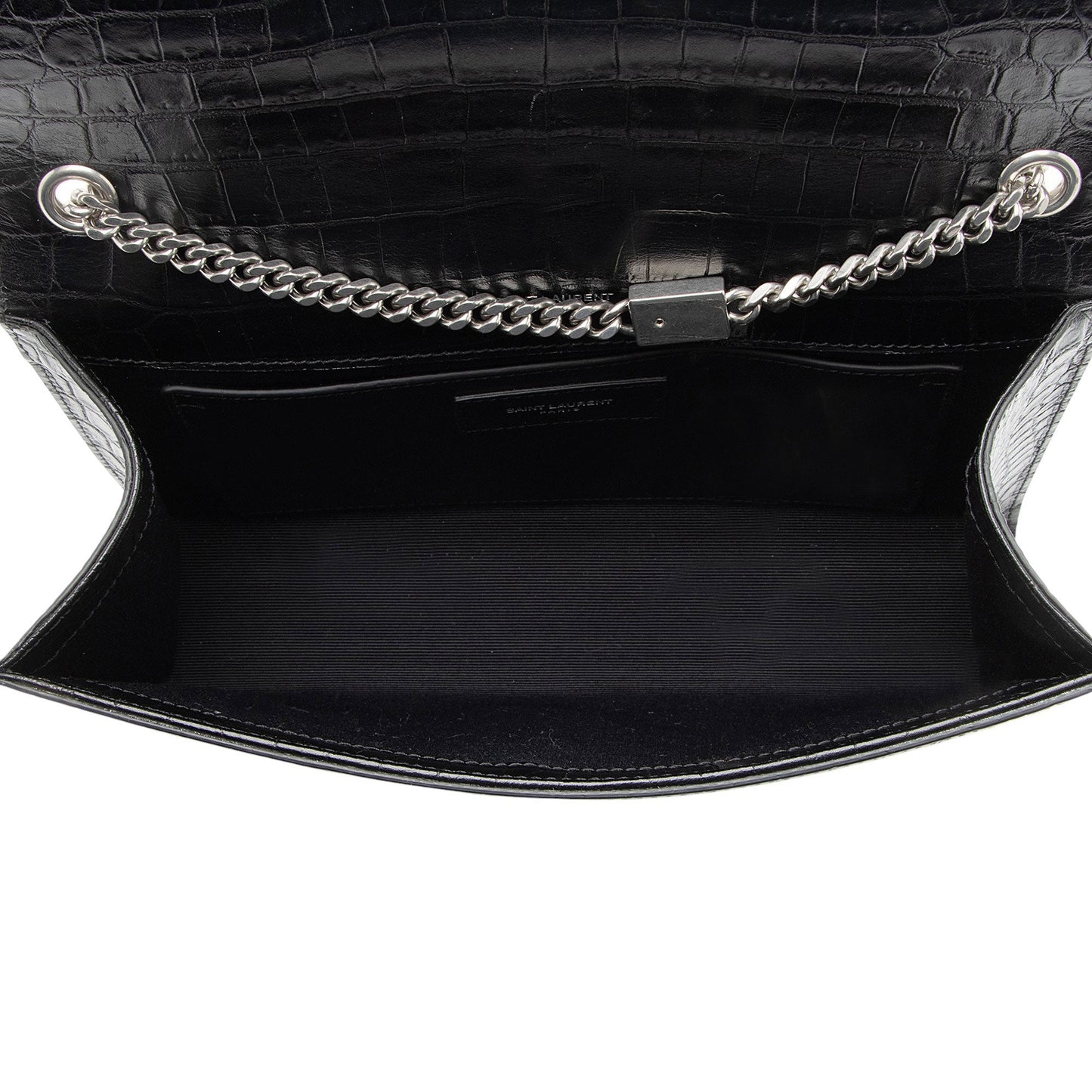 Saint Laurent Croc Embossed Leather Monogram Kate Tassel Medium Should