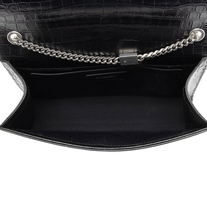 Saint Laurent Croc Embossed Leather Monogram Kate Tassel Medium Should