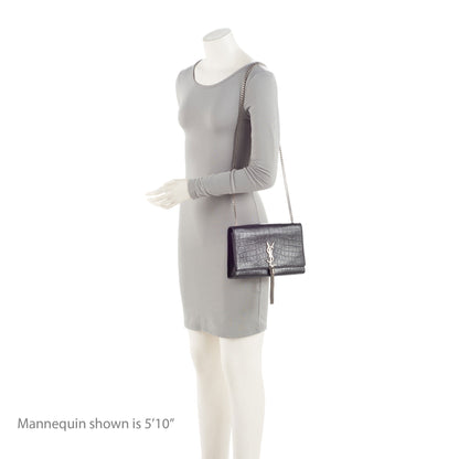 Saint Laurent Croc Embossed Leather Monogram Kate Tassel Medium Should