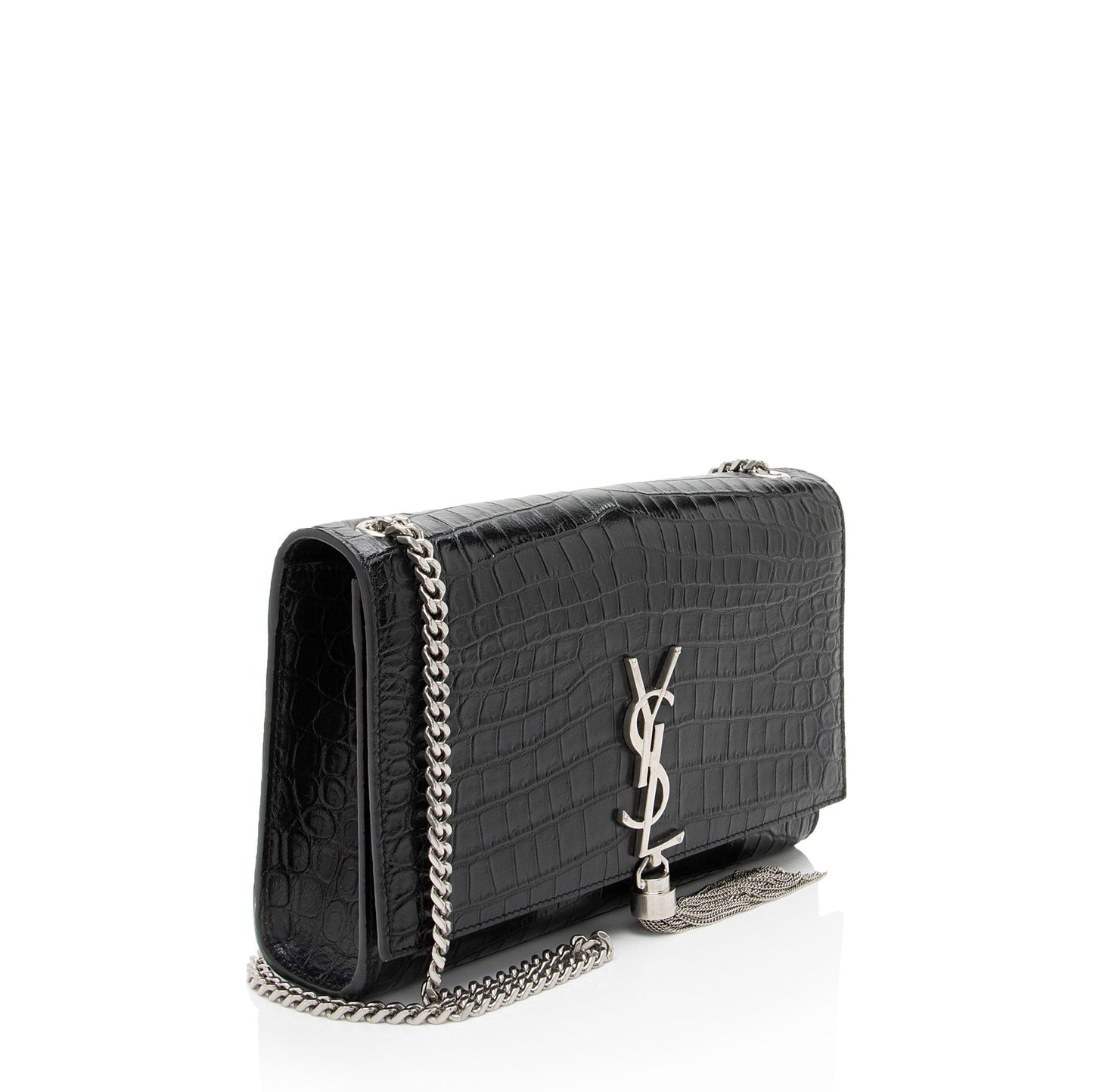 Saint Laurent Croc Embossed Leather Monogram Kate Tassel Medium Should