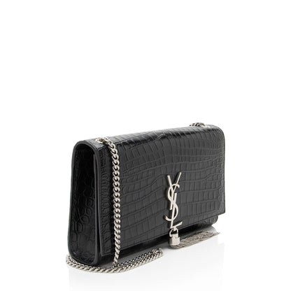 Saint Laurent Croc Embossed Leather Monogram Kate Tassel Medium Should