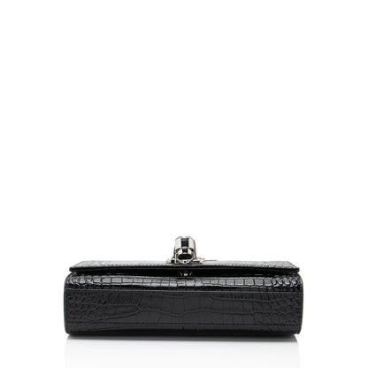 Saint Laurent Croc Embossed Leather Monogram Kate Tassel Small Shoulde