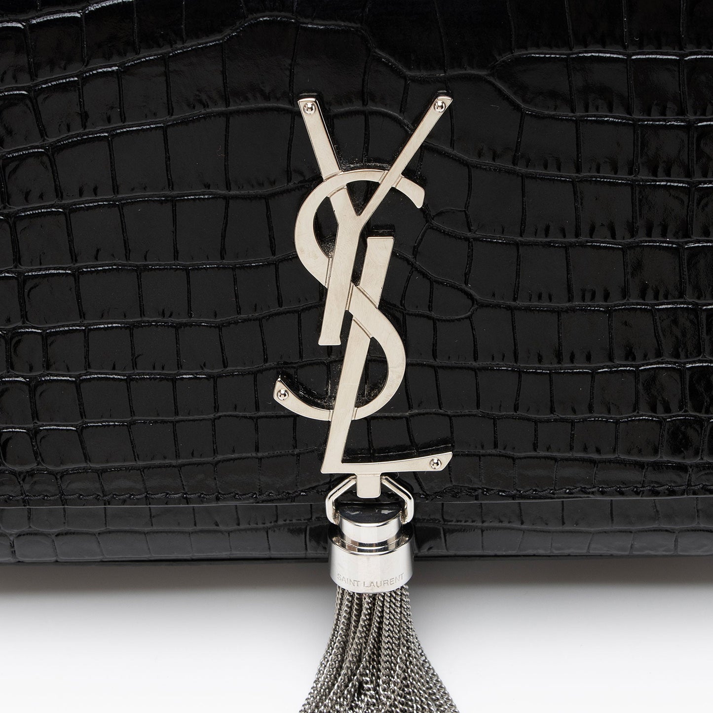 Saint Laurent Croc Embossed Leather Monogram Kate Tassel Small Shoulde