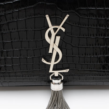 Saint Laurent Croc Embossed Leather Monogram Kate Tassel Small Shoulde