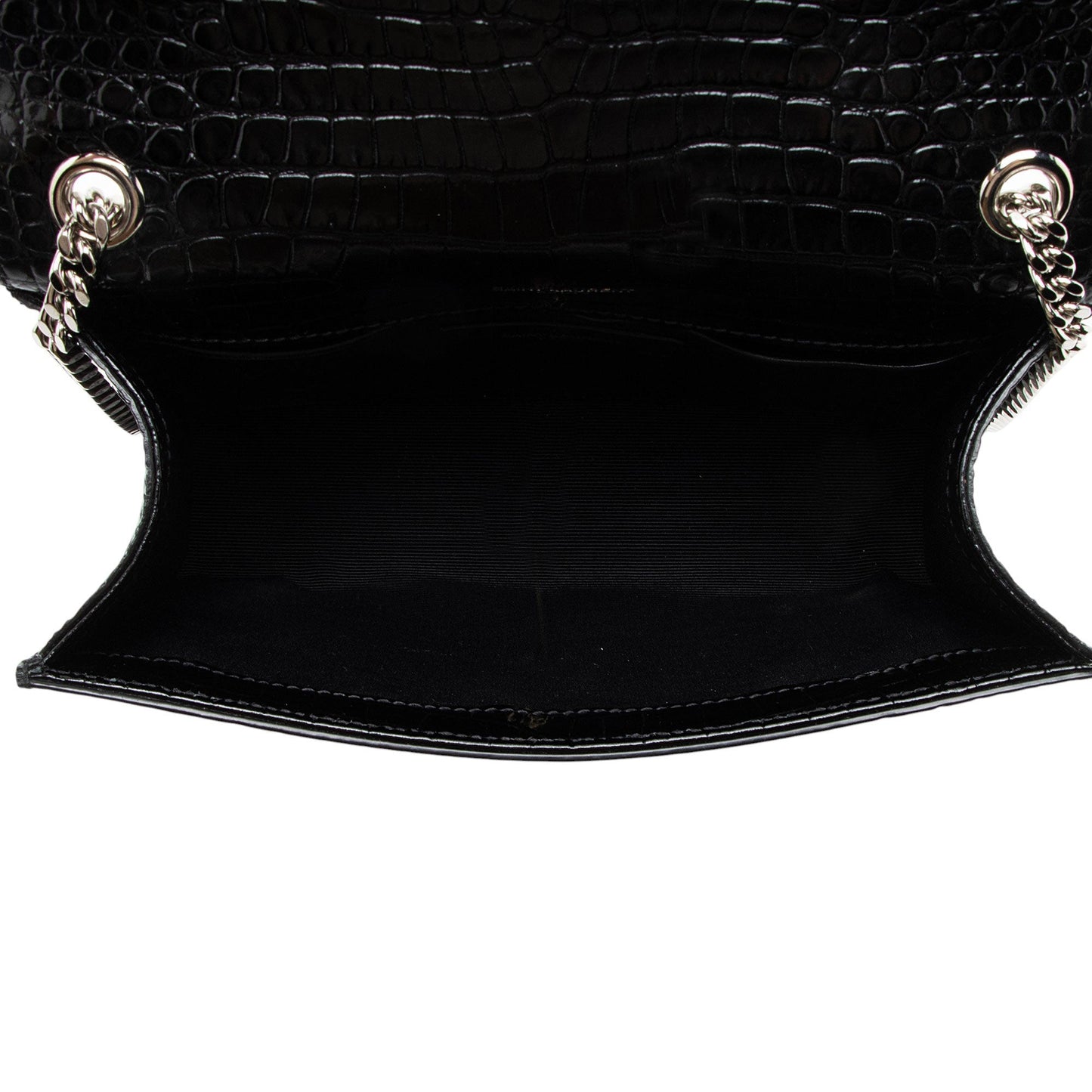 Saint Laurent Croc Embossed Leather Monogram Kate Tassel Small Shoulde
