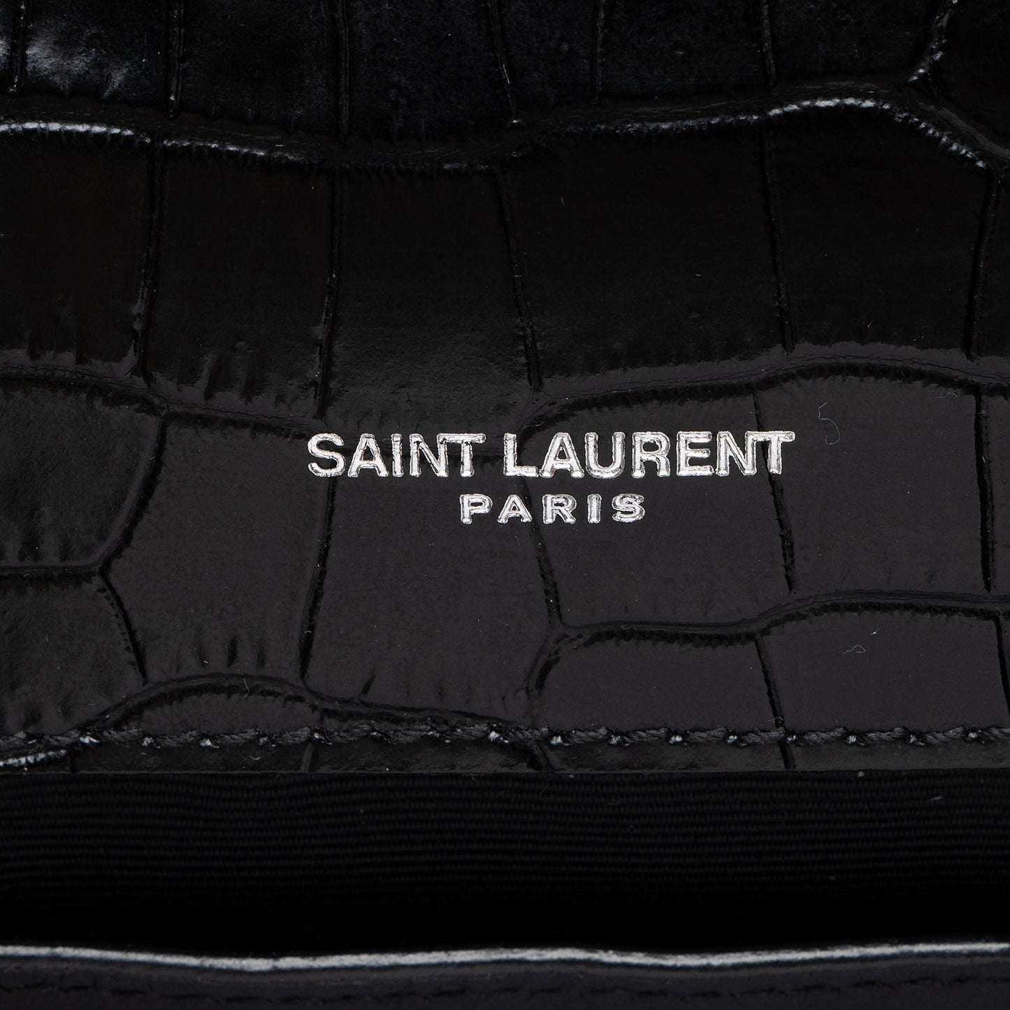 Saint Laurent Croc Embossed Leather Monogram Kate Tassel Small Shoulde